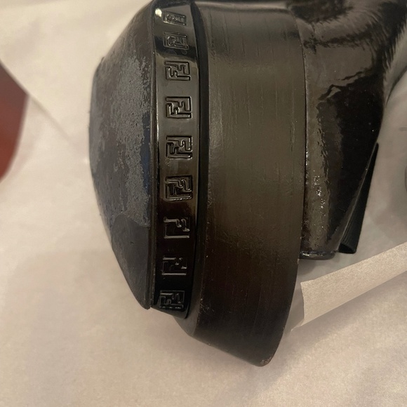 Fendi Logo Platform Peep-Toe Heels 38.5 Leather Bow Details Gold FF Buckle - Picture 7 of 16